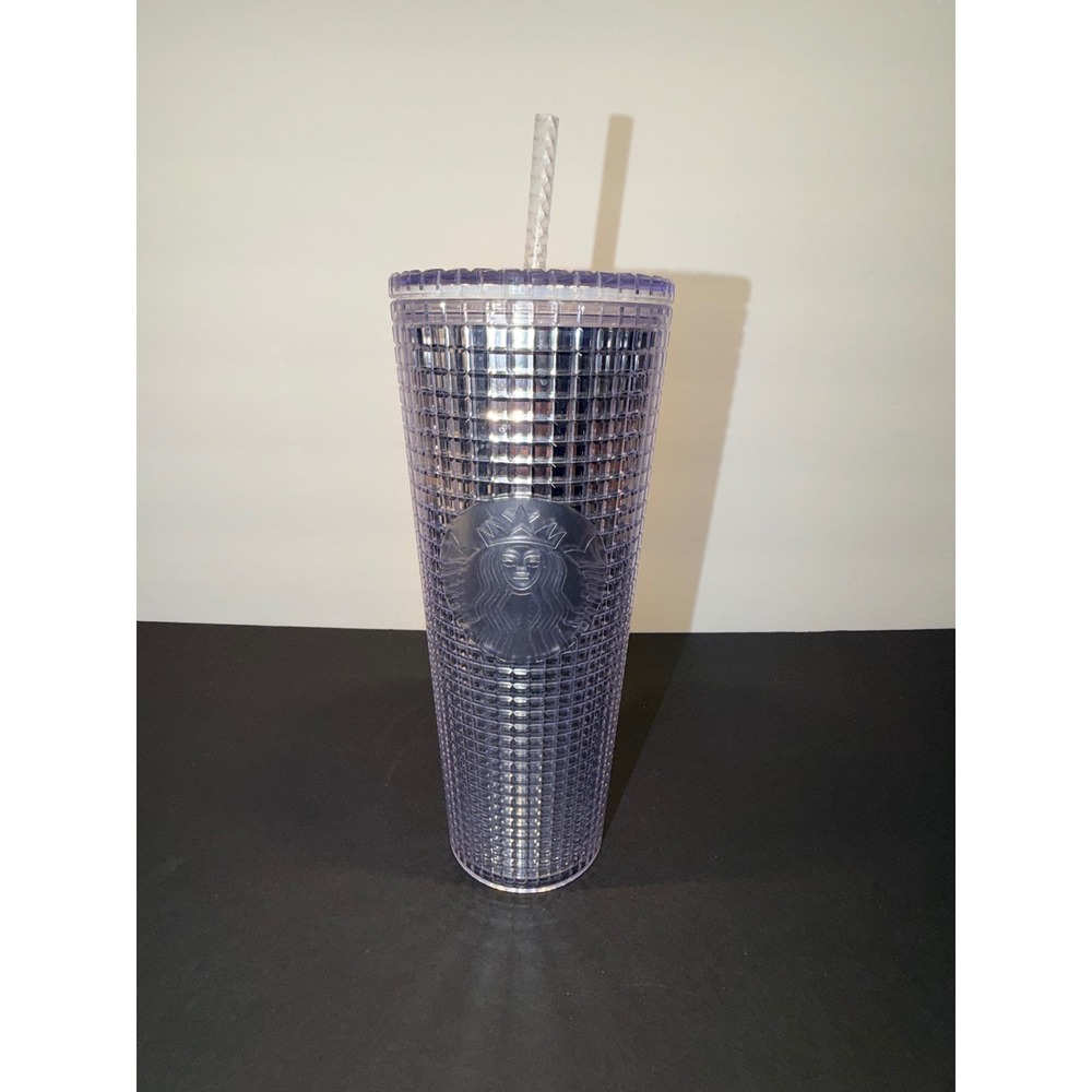 Starbucks Clear Silver Grid Disco Studded Venti Tumbler 24oz Cold‎ Cup